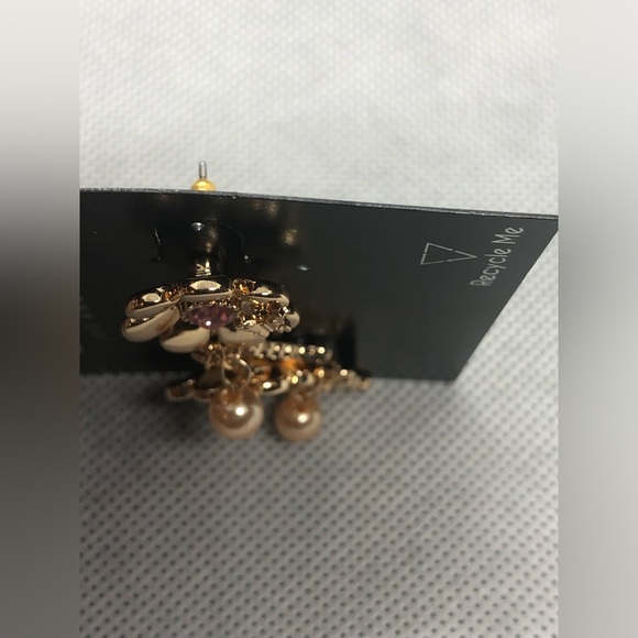 Guess‎ gold tone flower bud pink tourmaline gemstone look dangle charm earrings - Picture 9 of 16